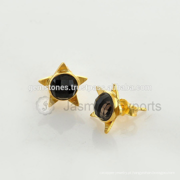 Venda Por Atacado Black Onyx Gemstone Stud Earring, Handmade Natural Gemstone Stud Earrings - Gold Plated Earrings Jewelry